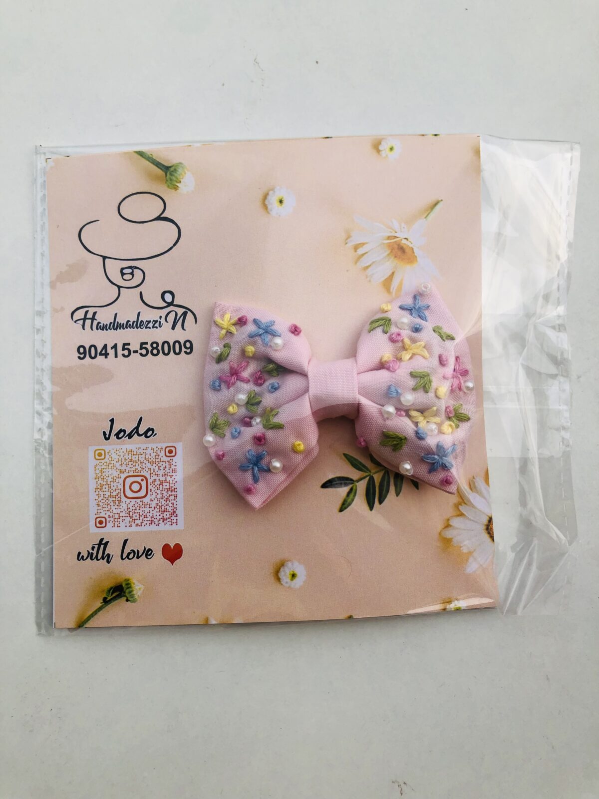 Marylene Embroidered Floral Hair Bow - Image 1