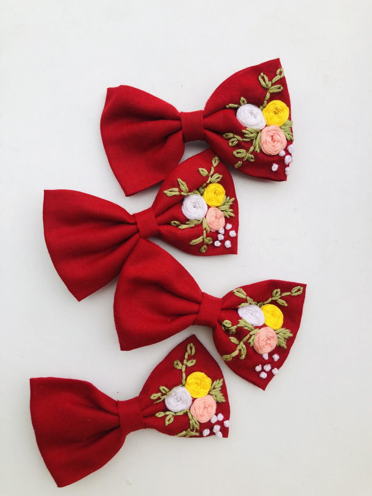 Rose Embroidered Hair Bow - Image 1