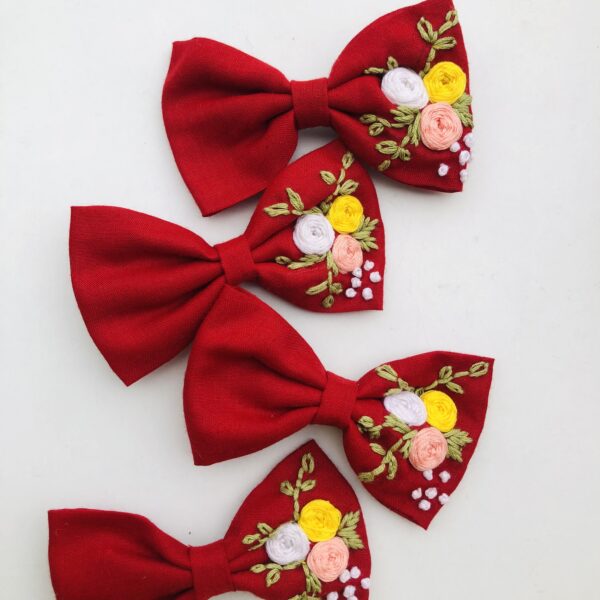 Rose Embroidered Hair Bow