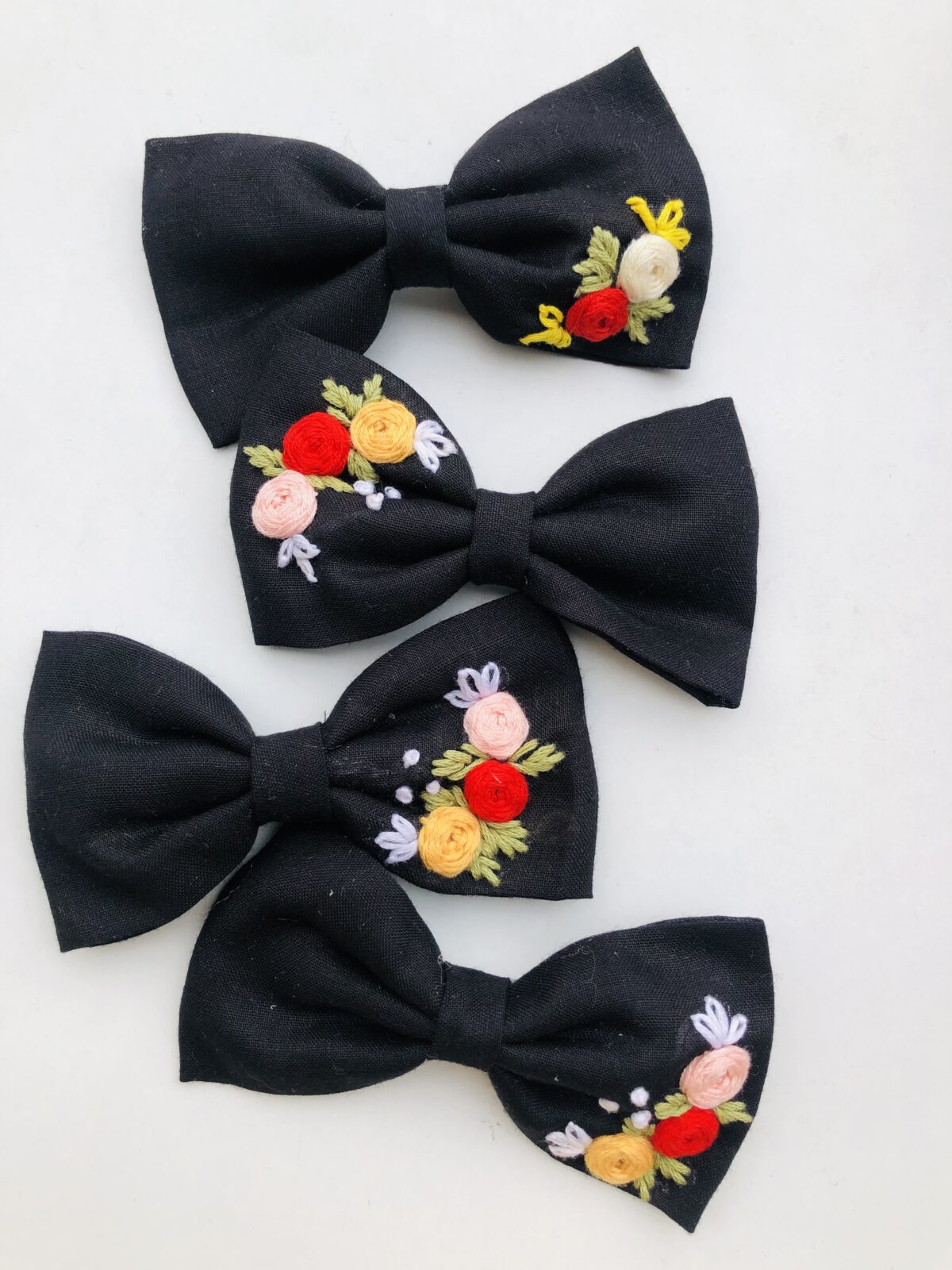 Rose Embroidery Hair bow - Image 1
