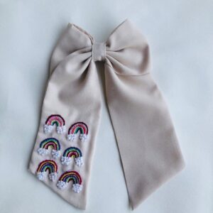 Rainbow Embroidered Hair Bow