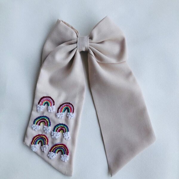Rainbow Embroidered Hair Bow