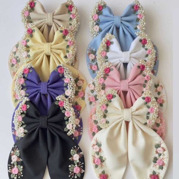 Embroidered Pearl Tail Bow